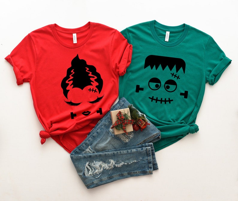 Frankenstein face shirt, Couple Monster shirt, Halloween Shirt, Halloween couple, Monster girl, Halloween Party tee, Halloween bride groom