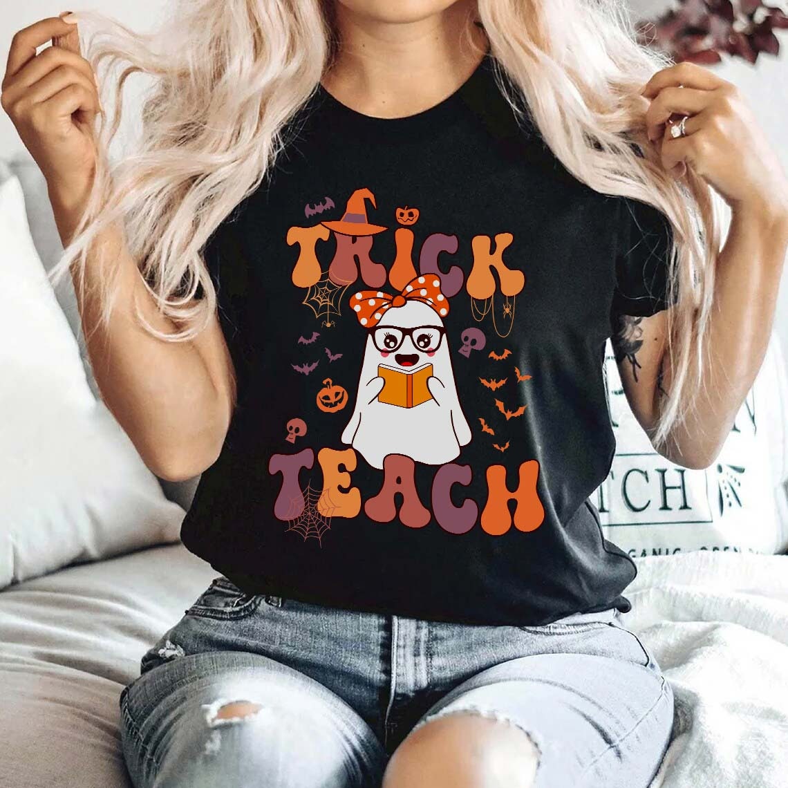 Groovy Trick Or Teach Halloween T-shirt, Spooky Teacher Shirt, Halloween Teacher Shirt, Funny Halloween Teacher Gift, School Halloween Party