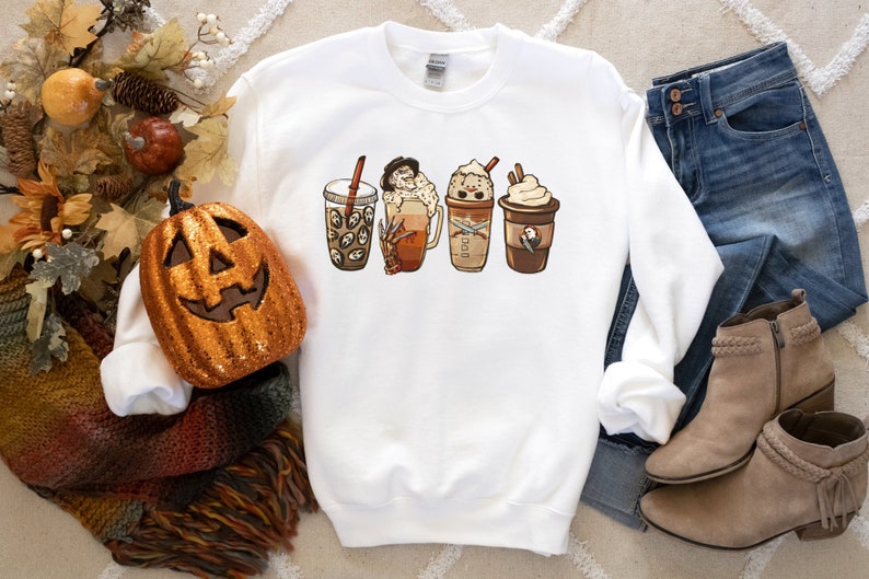 Halloween Horror Coffee Sweatshirt, Horror Movie Coffee Shirt,Halloween Sweatshirt, Spooky Season, Coffee Shirt, Halloween Graphic Shirt