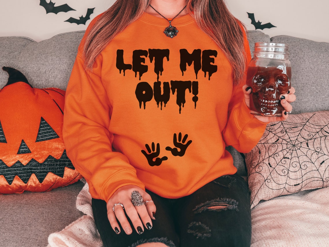 Halloween Pregnancy Announcement Sweatshirt, Let Me Out Sweatshirt, Mom to Be Halloween Baby Reveal Shirt, Halloween Pregnancy Costume