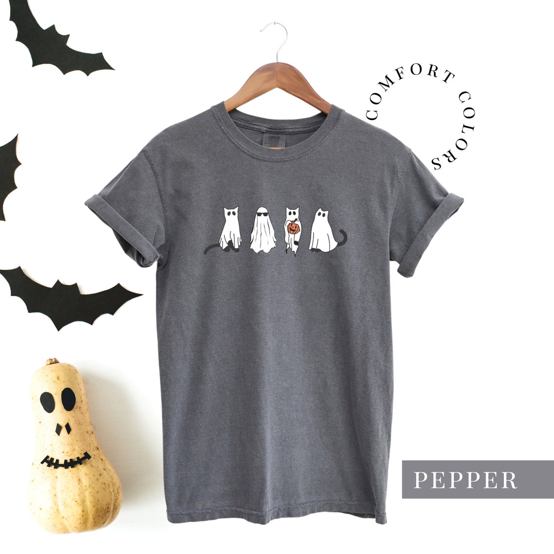 Halloween Shirt Comfort Colors Funny Cat Ghost t-shirt, Cute Halloween Shirt, Halloween Cat Shirt, Black Cat Shirt, Spooky Season Tee