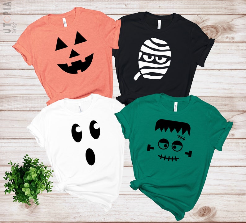 Halloween Shirt, Frankenstein face shirt, Pumpkin Face Shirt, Halloween Family Tshirt, Mummy Face, Ghost Face Shirt, Halloween Party Tee