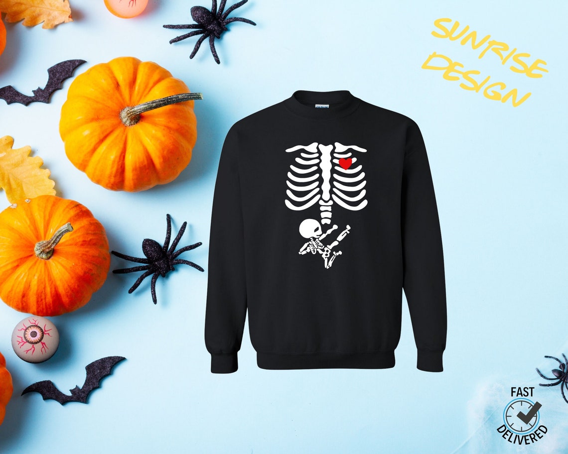 Halloween Sweatshirt, Skeleton Sweatshirt, Skeleton Maternity Shirt, Pregnancy Sweatshirt, Pregnancy Announcement Sweatshirt