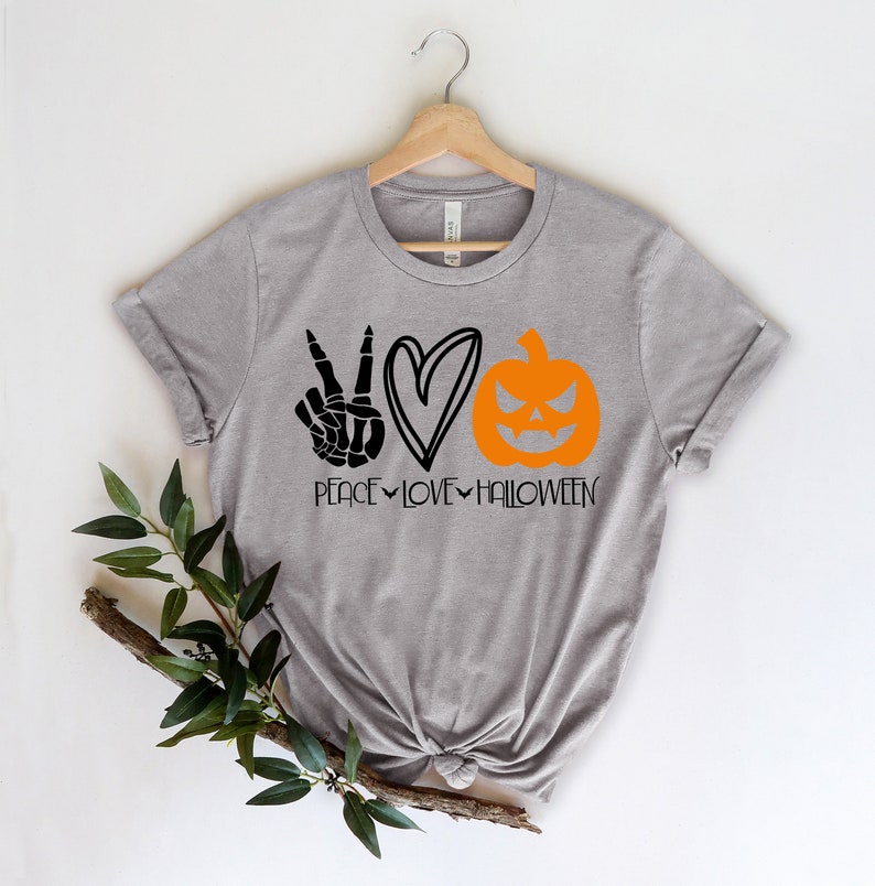 Halloween family shirt, Peace Love Halloween T-Shirt, Happy Halloween Shirt, Pumpkin Shirt, Skeleton Hand Shirt, Distressed Tshirt