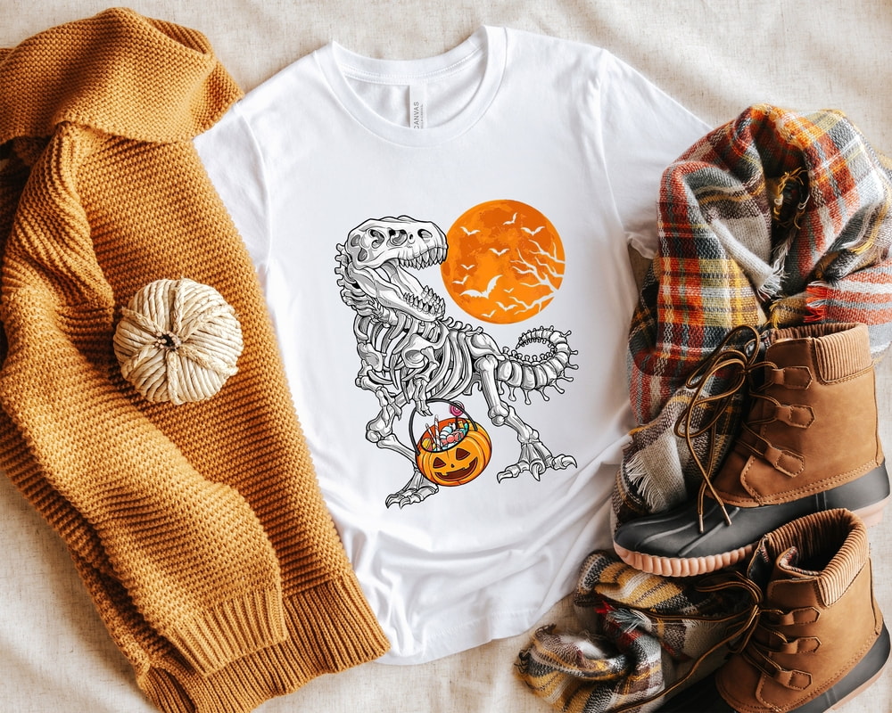 Halloween shirts, for Boys Kids Dinosaur Skeleton T rex Scary T-Shirt, Spooky Saurus Rex Shirt, Cute Halloween shirt, Dinosaur Halloween tee