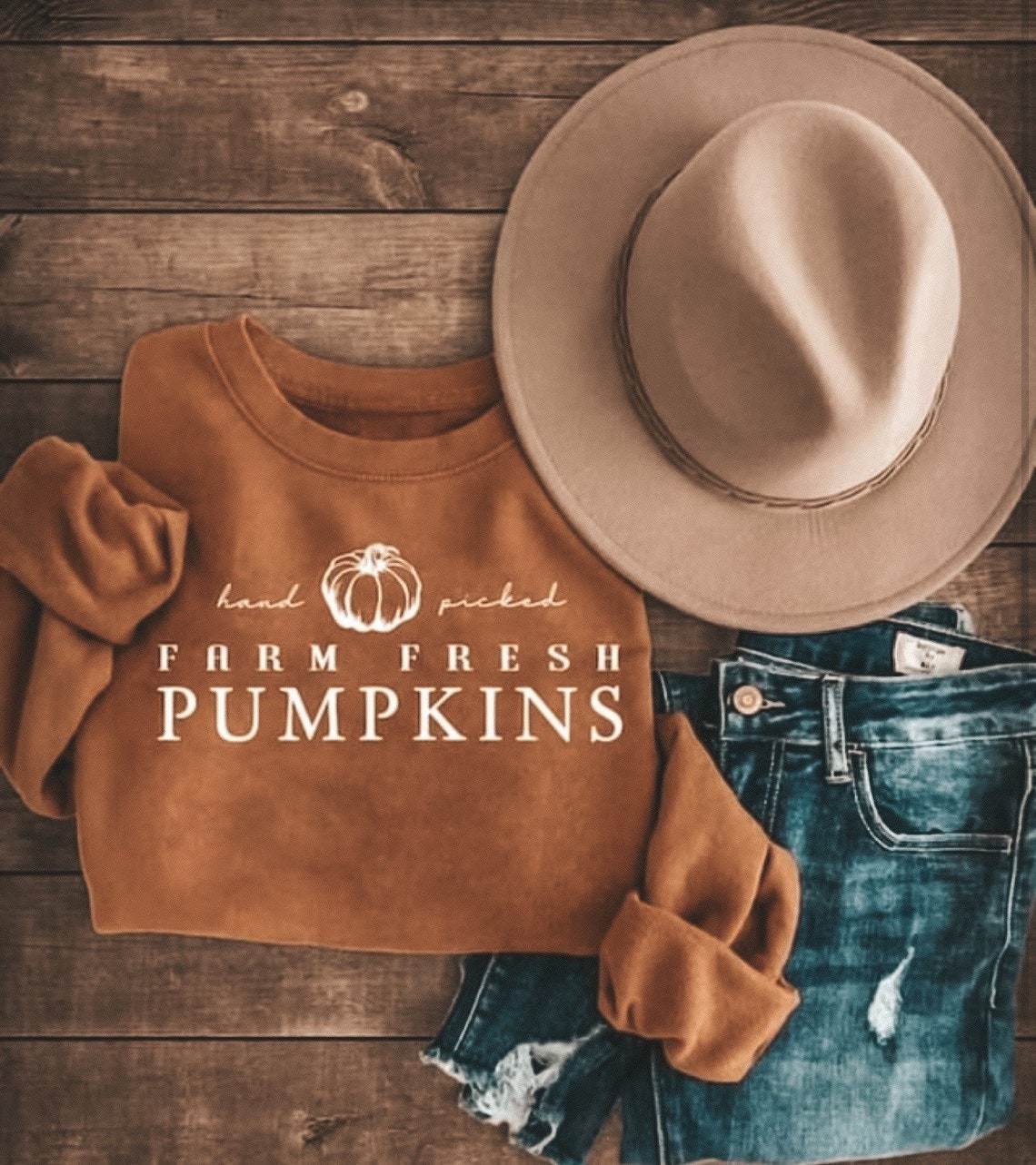 Hand Picked Farm Fresh Pumpkins Burnt Orange Crewneck or Tee / Fall T-Shirts / Fall Crewnecks / Fall Outfits / Fall Shirts / Fall