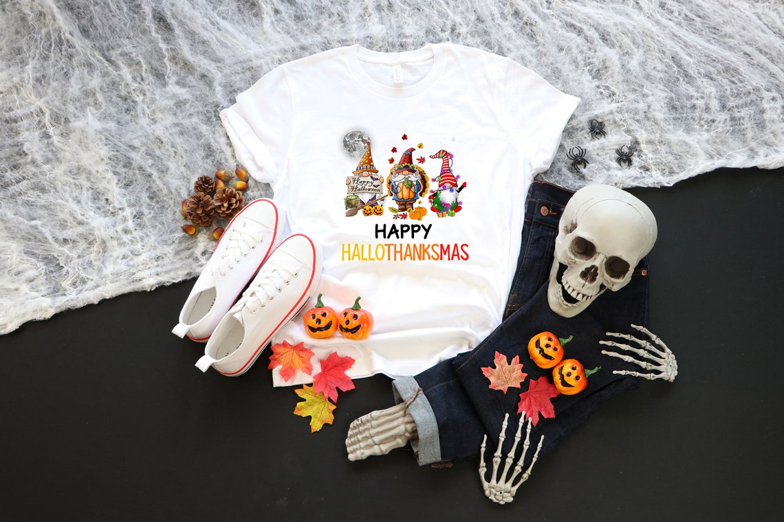 Happy Hallothanksmas Gnomes Halloween & Merry Christmas Shirt, Halloween Gnomes Shirt, Funny Gnome Shirt, Happy Thanksgiving Shirt