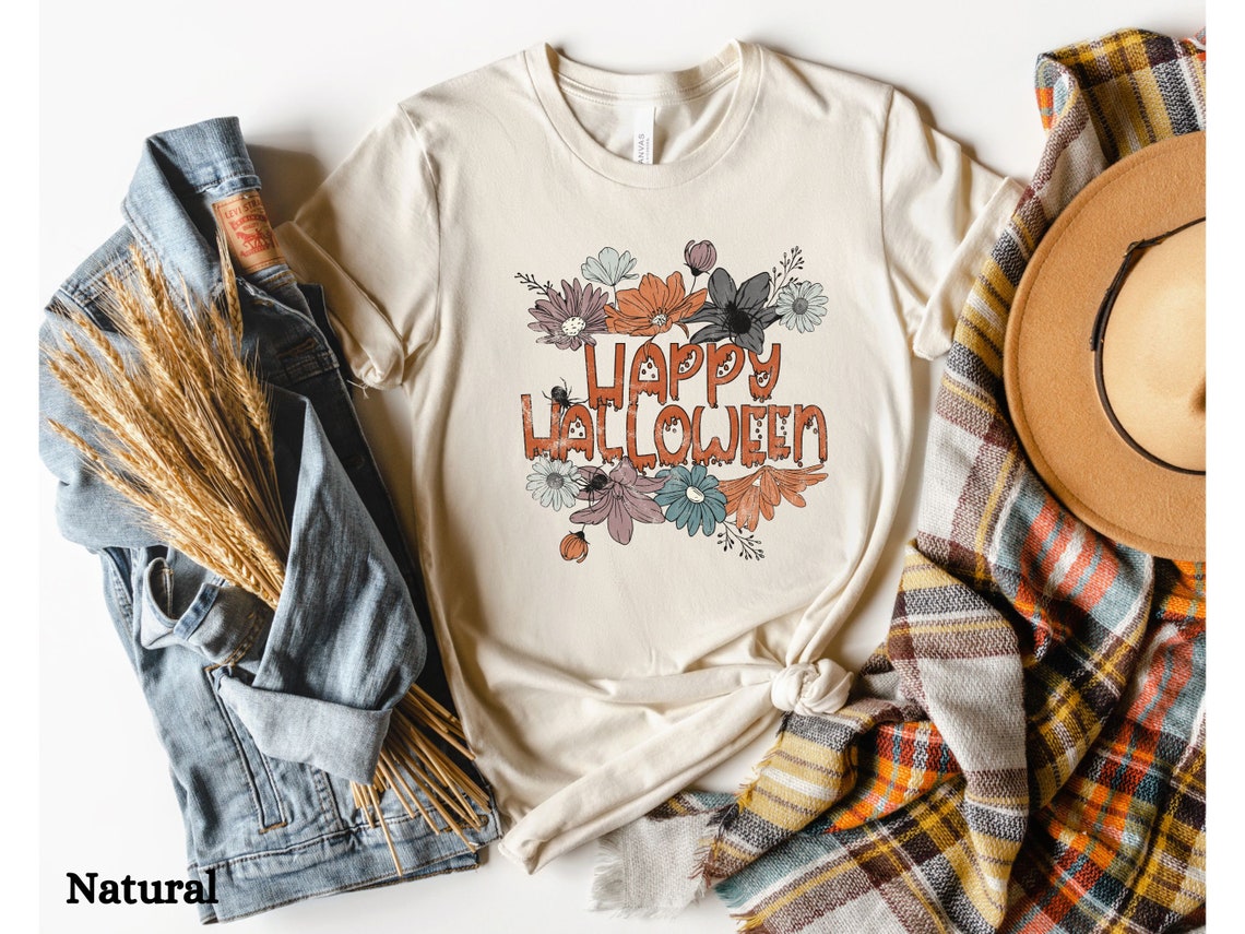 Happy Halloween Boho Retro T-Shirt, Boho Halloween Tee, Retro Boho Halloween T-Shirt, Unisex T-Shirt, Halloween Boho T-Shirt