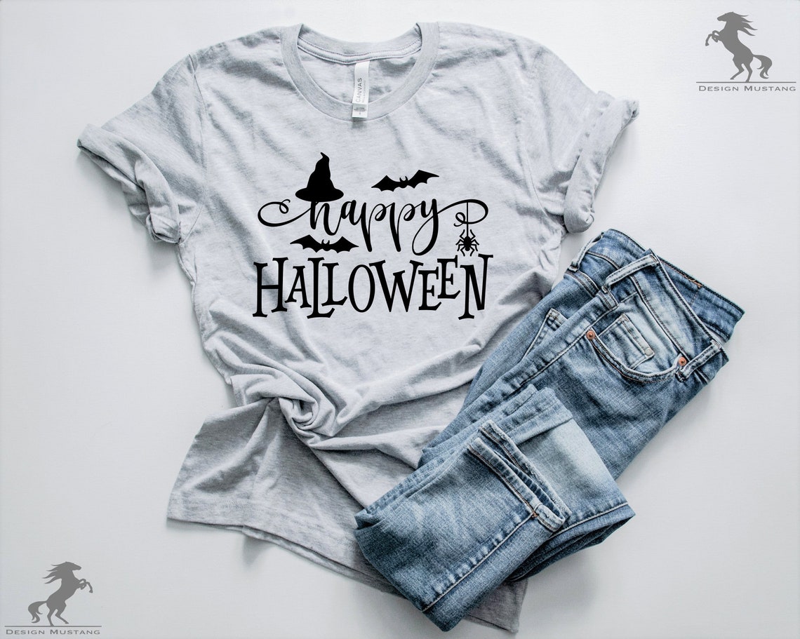 Happy Halloween Shirt, Halloween Shirt, Funny Halloween Shirt, Halloween Shirt with Hat, Halloween Gift, Cute Halloween Shirt, Spooky Shirt