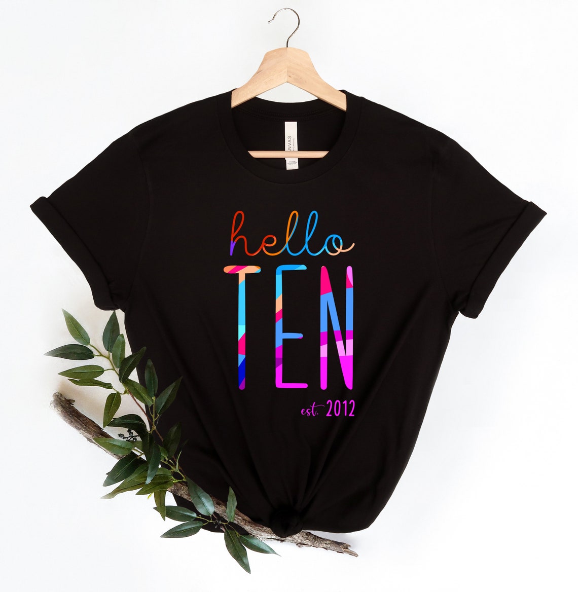 Hello Ten Est 2012 Youth Shirt, 10th Birthday Shirt