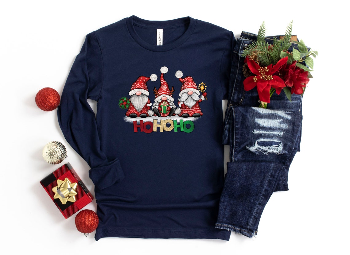 Ho Ho Ho Gnomes Matching Long Sleeves Shirt , Merry Christmas, Home for the Holidays, Ladies Christmas , Christmas Womens , Family Matching
