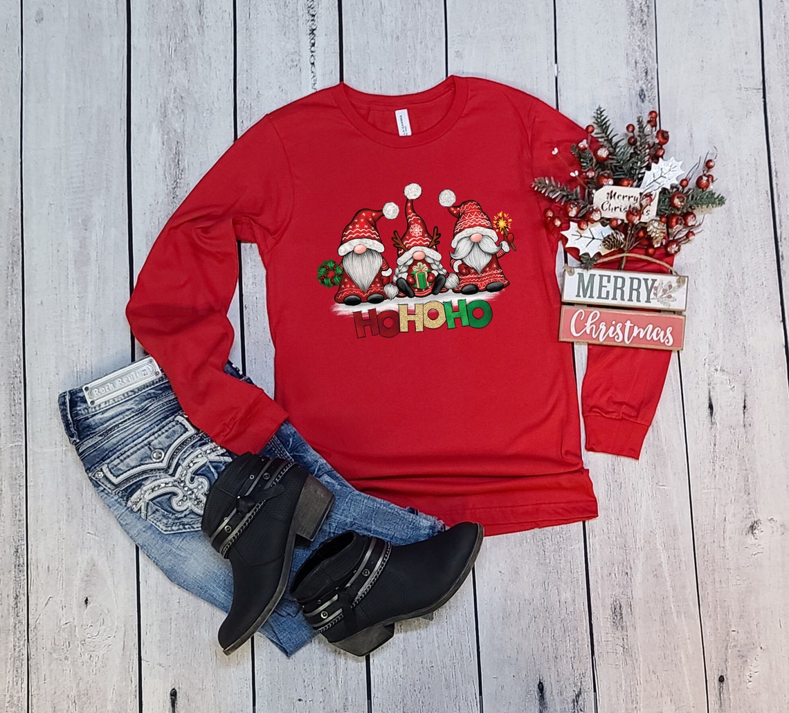 Ho Ho Ho Gnomes Matching Long Sleeves Shirt , Merry Christmas, Home for the Holidays, Ladies Christmas , Christmas Womens , Family Matching