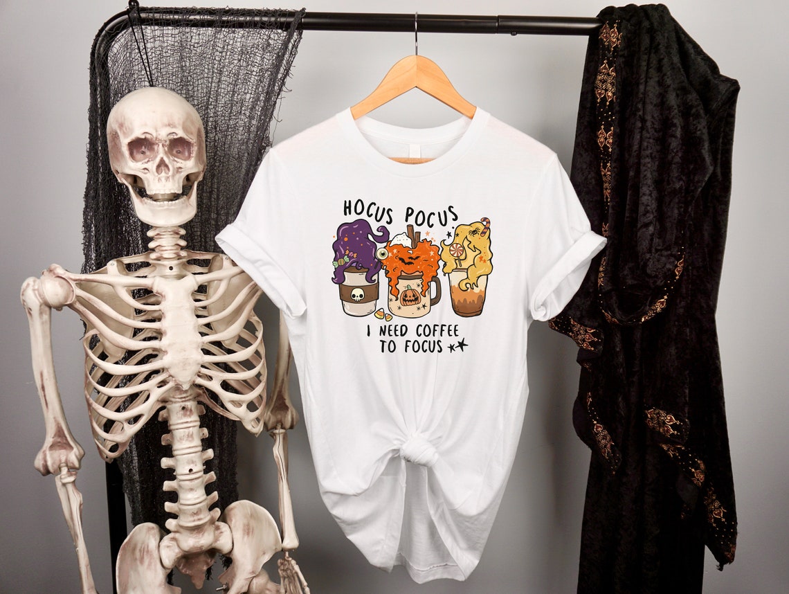 Hocus Pocus I Need Coffee To Focus T-Shirt, Teacher Halloween Shirt, Fall Shirt For Cool Women, Coffee Lover Gift, Halloween Tops