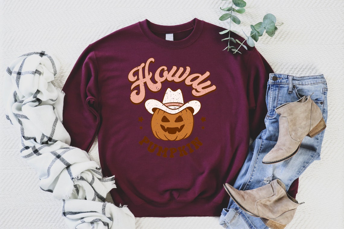 Howdy Pumpkin Western Halloween Sweatshirt, Cute Women's Western Halloween Tee, Retro Halloween Shirt, Country Cowgirl Halloween Shirt