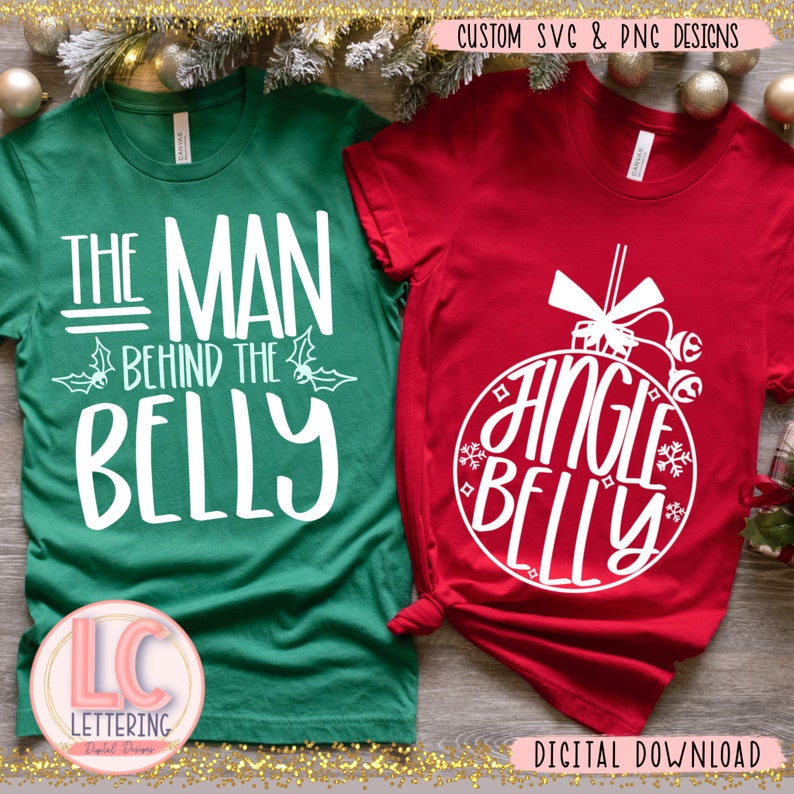 Jingle Belly Christmas Maternity/Man Behind The Bump Couple Design - Pregnant Couple Shirt