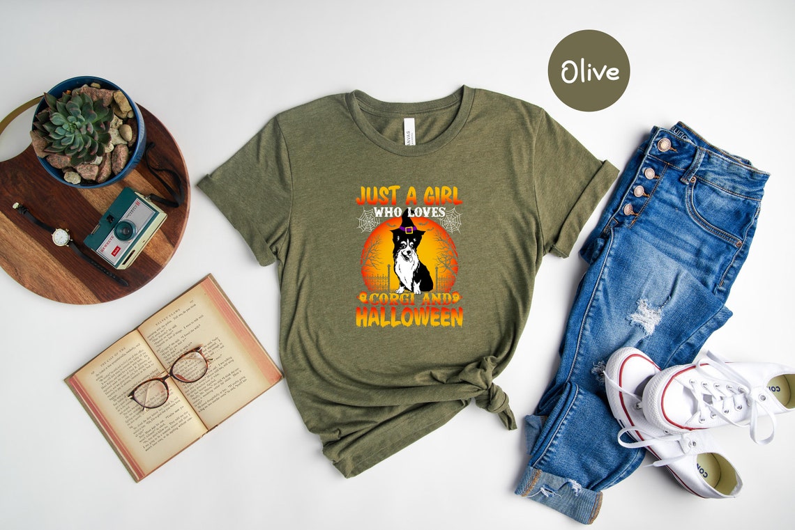Just A Girl Who Loves Corgi And Halloween Shirt, Dog Mama Shirt, Corgi Mom Shirt, Halloween Outfit, Spooky Season Shirt