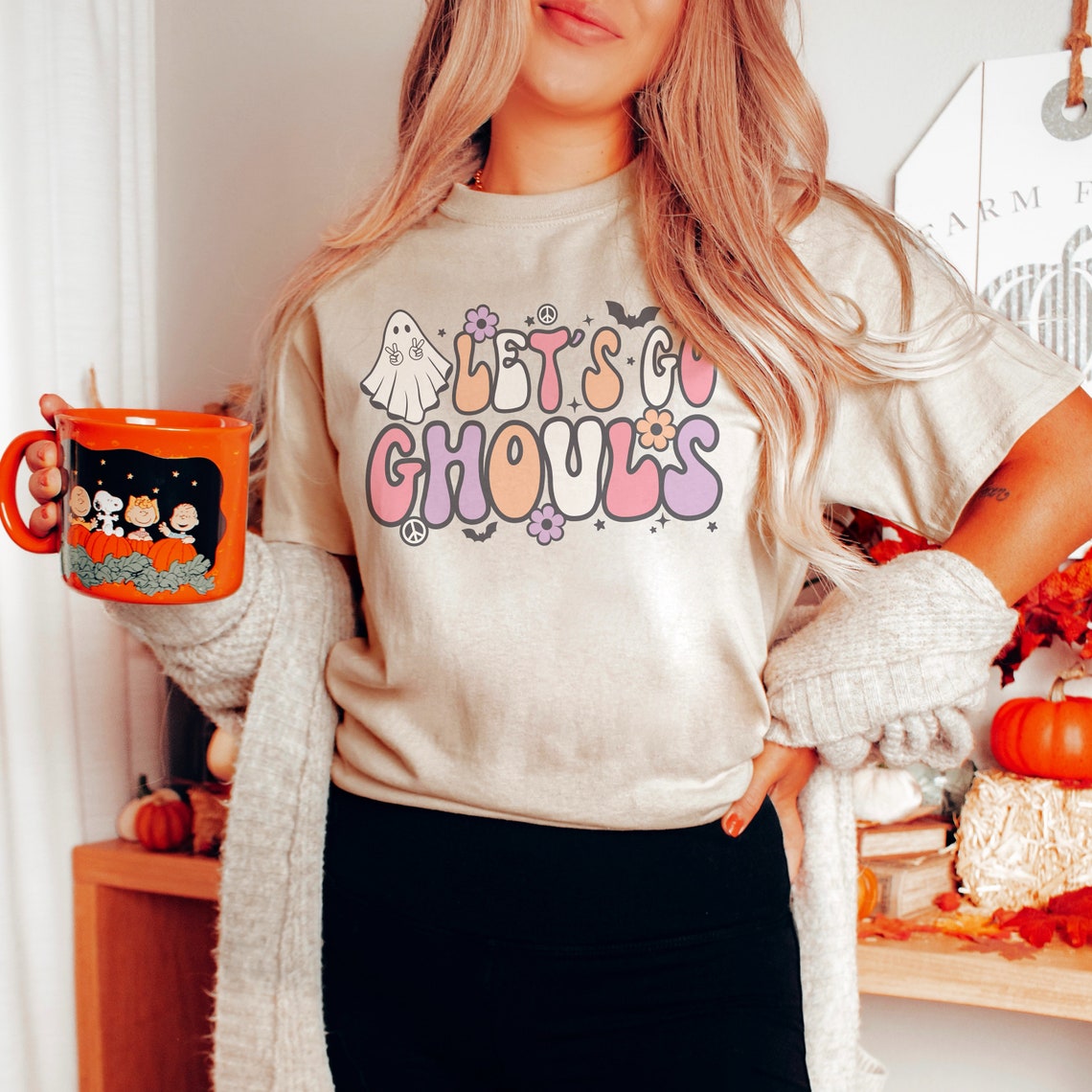 Lets Go Ghouls Halloween Sweatshirt, Vintage Halloween Sweater Boho Ghoul