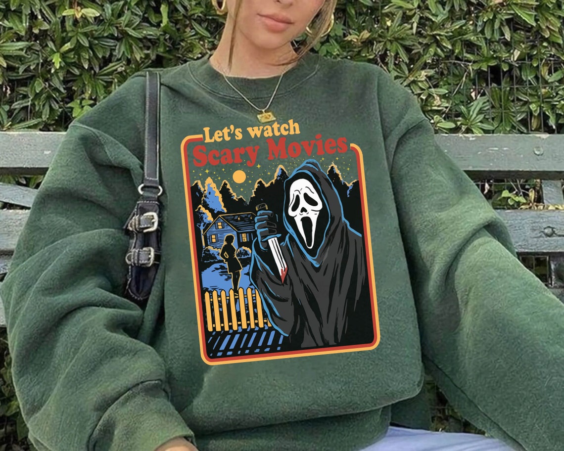 Let's Watch Scary Movie Together Sweatshirt, Halloween 90s Sweatshirt, Vintage Scream Ghostface Shirt, Halloween Gift, Funny Halloween Shirt