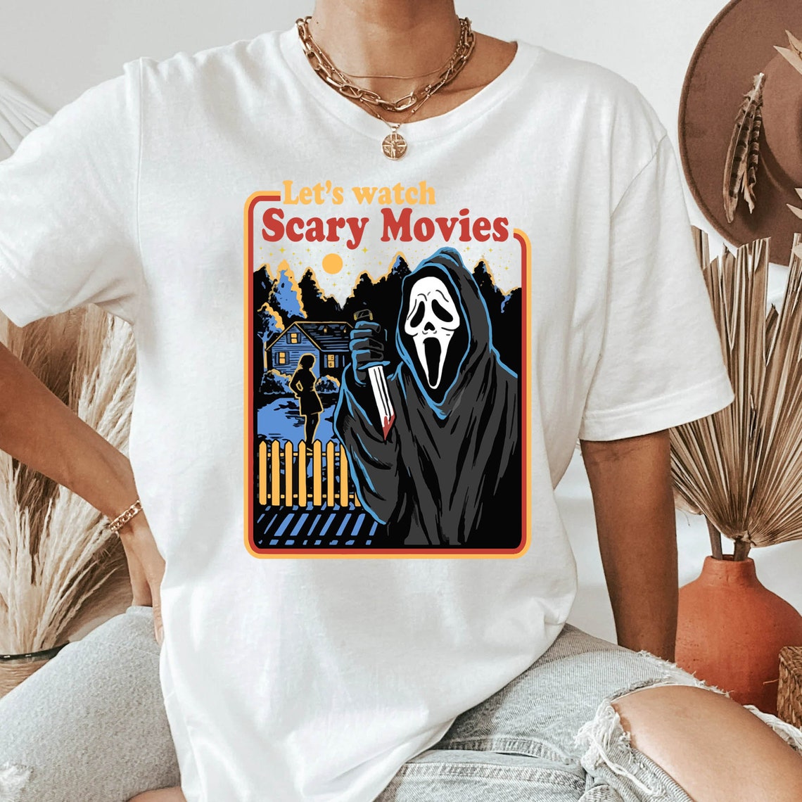 Let's Watch Scary Movie Together Sweatshirt, Halloween 90s Sweatshirt, Vintage Scream Ghostface Shirt, Halloween Gift, Funny Halloween Shirt