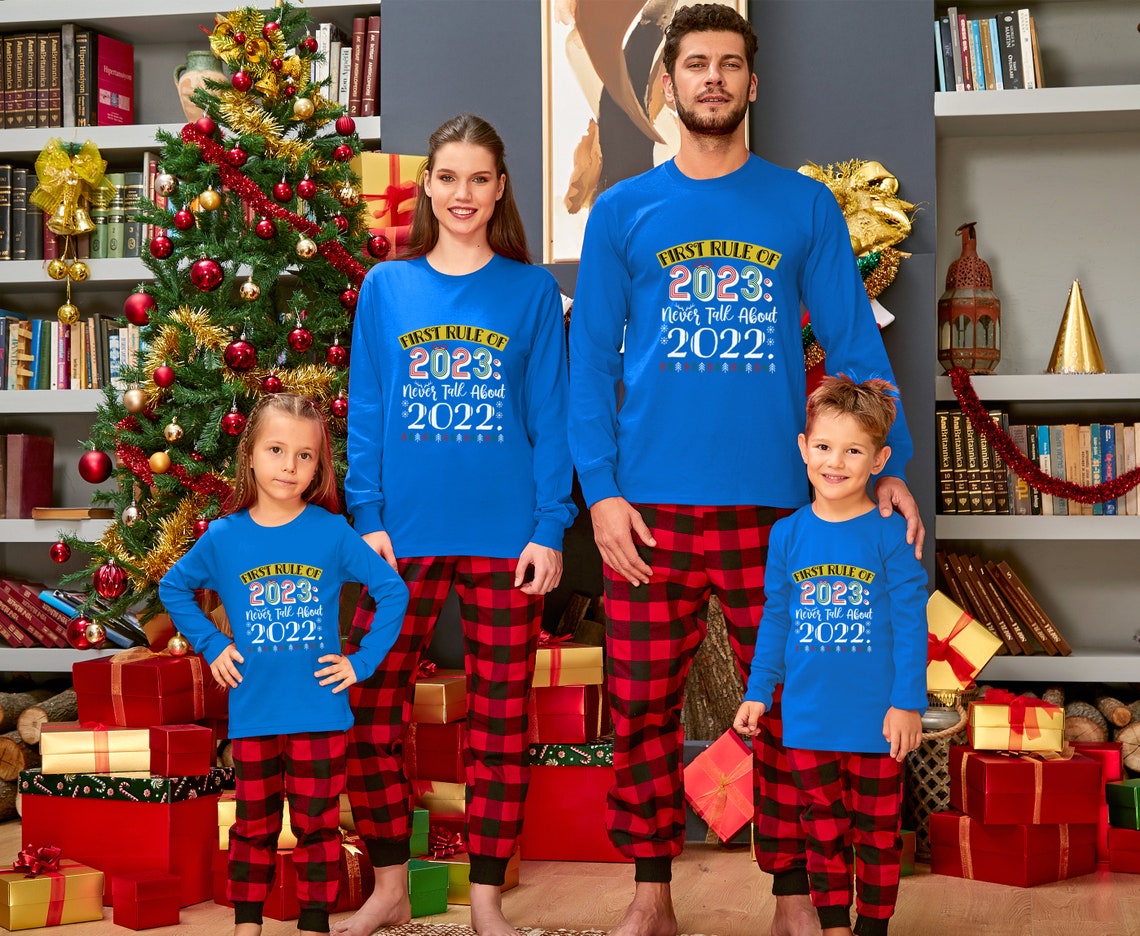 Matching Family Pajamas, First Rule Of 2023 Never Talk About 2022 Pajama, New Year 2023 Long Sleeve, Family Buffalo Plaid Pajamas