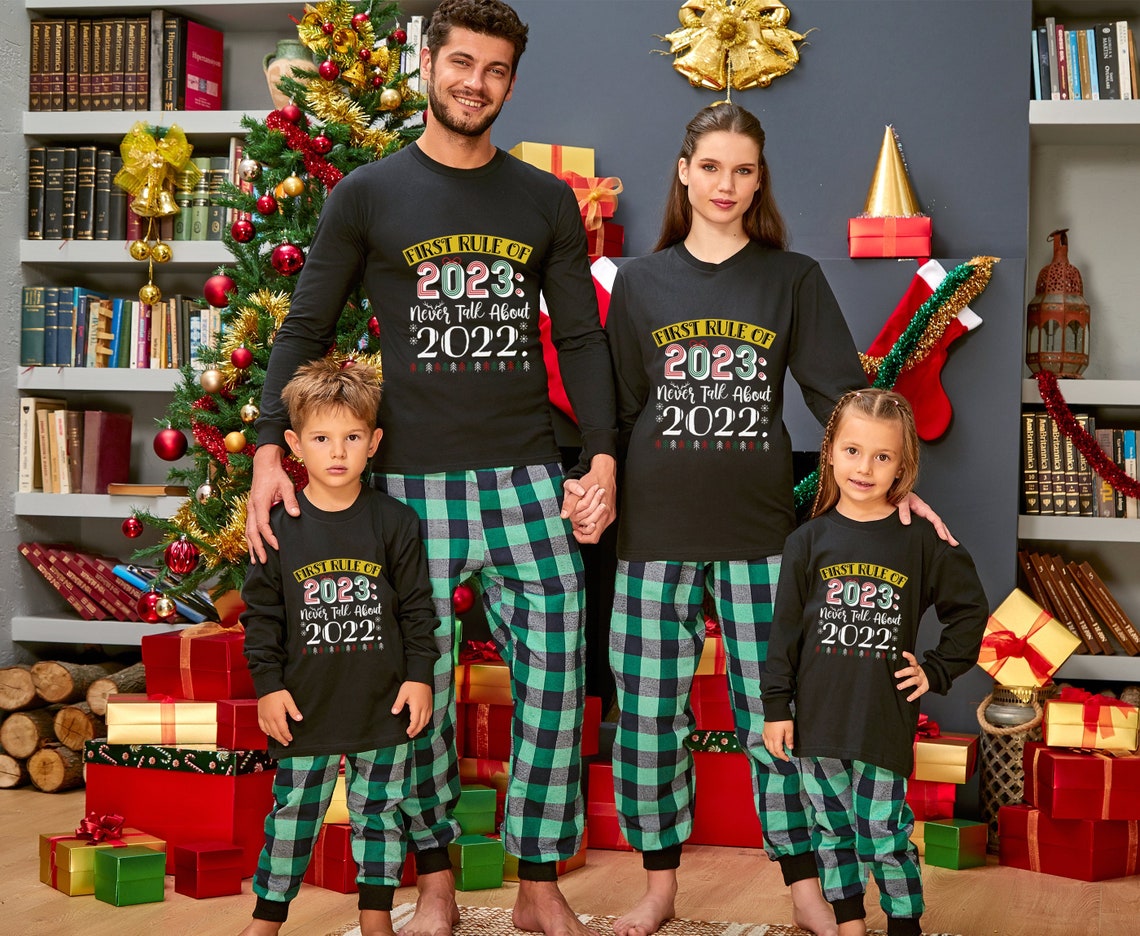 Matching Family Pajamas, First Rule Of 2023 Never Talk About 2022 Pajama, New Year 2023 Long Sleeve, Family Buffalo Plaid Pajamas