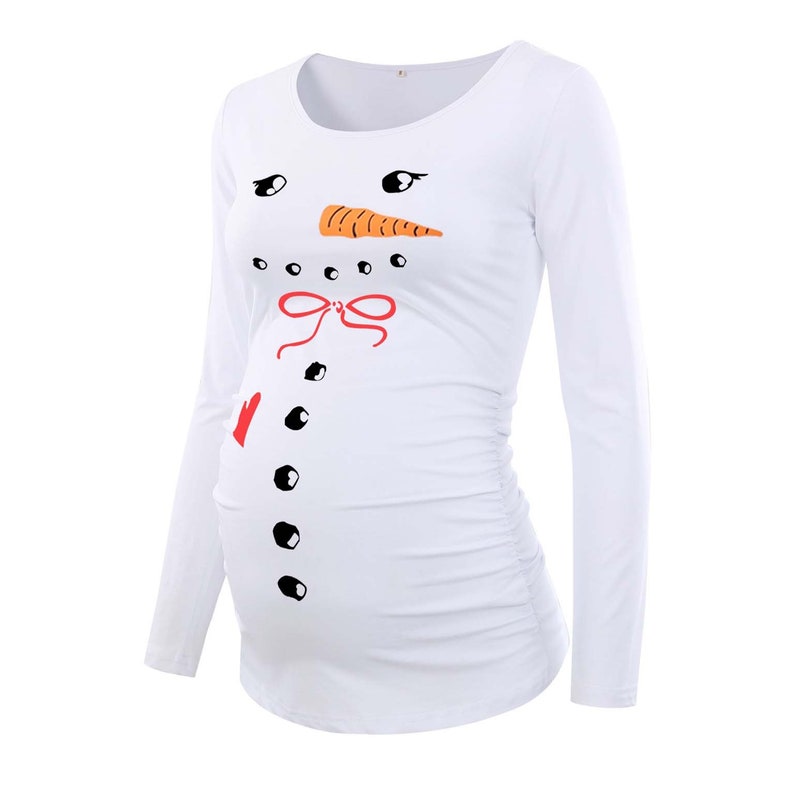 Maternity Christmas Long Sleeve Tee, Maternity Snowman Shirt, Pregnancy Holiday Shirt, Christmas Pregnancy announcement, Snowman shirt