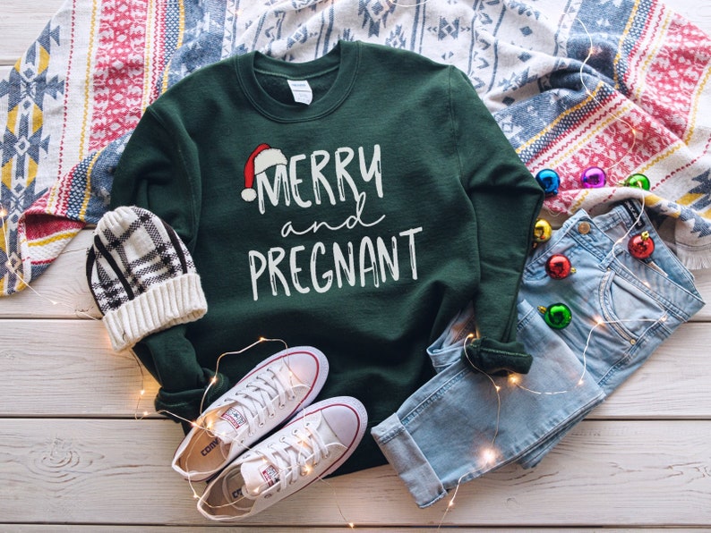 Merry and Pregnant, Christmas Pregnancy Sweatshirt, Christmas Pregnancy Announcement Shirt, Couples Christmas Sweatshirts, Funny Pregnancy