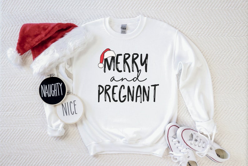 Merry and Pregnant, Christmas Pregnancy Sweatshirt, Christmas Pregnancy Announcement Shirt, Couples Christmas Sweatshirts, Funny Pregnancy