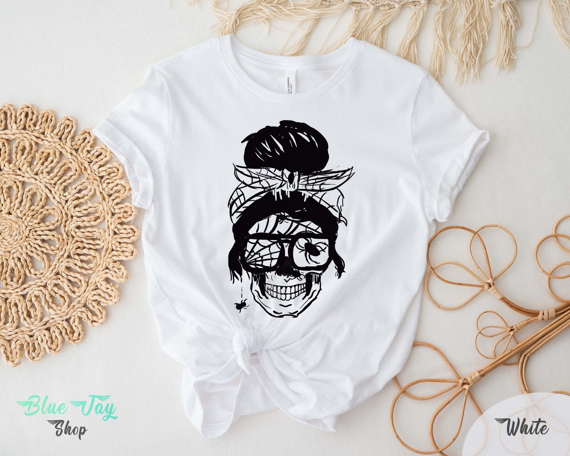 Messy Bun Skull T-Shirt, Skeleton Mom Shirt, Mom Life Shirt, Women Halloween, Halloween Mom Shirt, Funny Mom, Mothers day Shirt, Mom Gifts