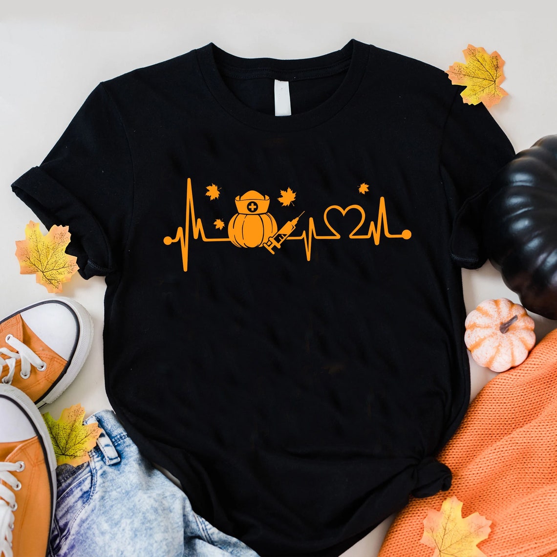 Nurse Fall Tees, Halloween Nurse T-shirt, Pumpkin Nurse Shirt, Nursing Shirt, Fall Gifts for Nurse, Halloween Party Nurse Gift
