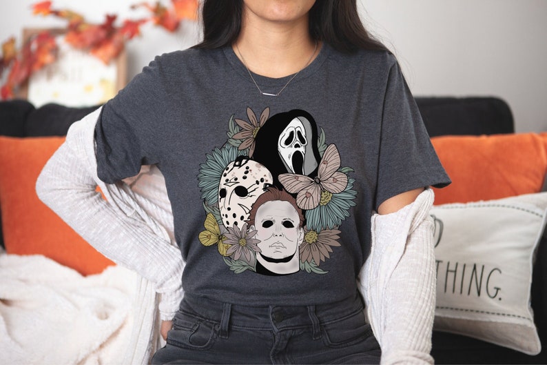 Retro Halloween shirt, Halloween floral Tshirt, Scream, Jason, Michael Myers, Horror movie Floral shirt, Fall Shirt, Halloween Gift Shirt