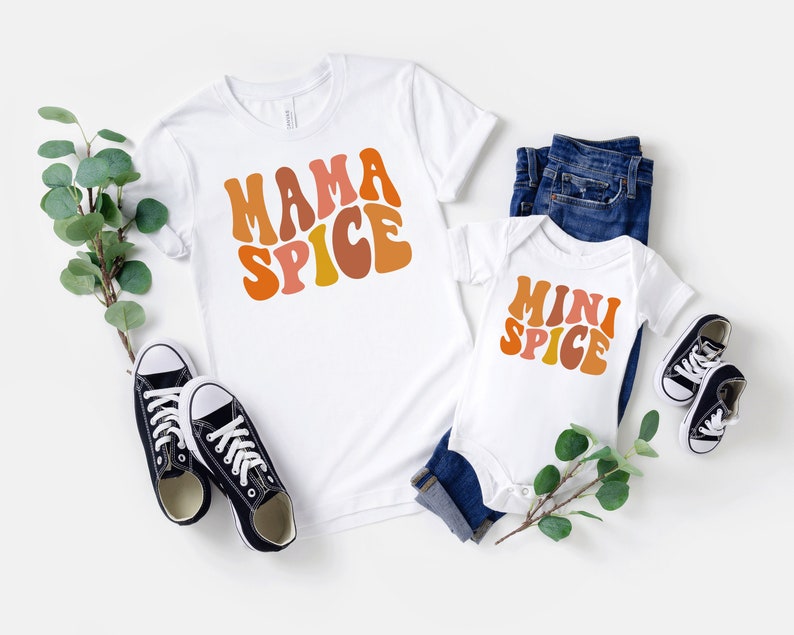 Retro Mama Spice & Mini Spice Matching Shirts, Halloween Mommy and Me Shirt, Halloween Mom and Baby Shirts,Kids Halloween Shirt, Autumn Tees