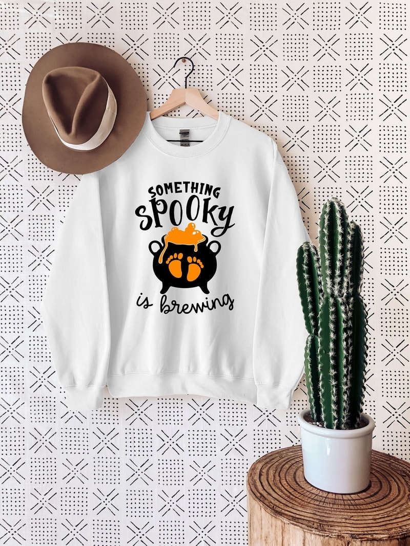 Something Spooky Is Brewing Sweater, Halloween Pregnant Sweatshirt, Maternity Sweat, Pregnancy Announcement Sweatshirt