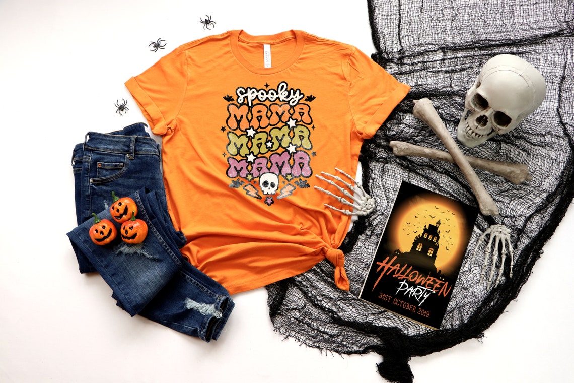 Spooky Mama Shirt, Retro Halloween Shirt For Mother, Halloween Mom Shirt Gift, Halloween Mama Tshirt, Spooky Season, Gift For Her, Woman Tee