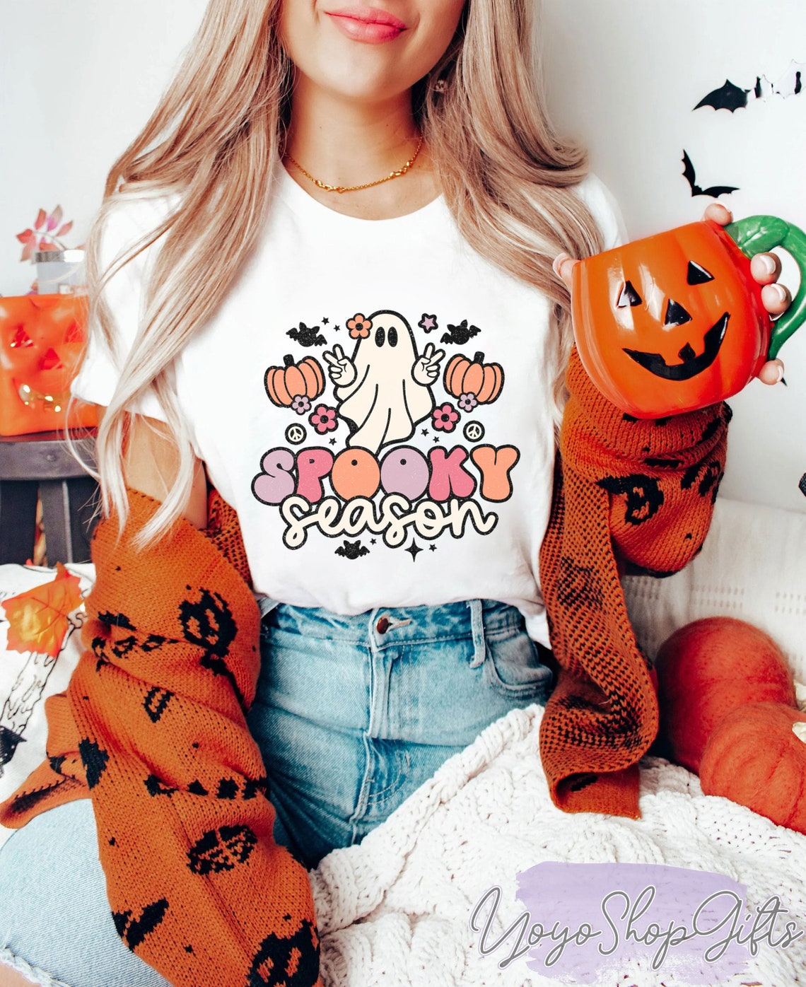 Spooky Season Shirt, Hippie Halloween Shirt, Boo Ghost Fall Autumn Pumpkin Retro, Cute Halloween Shirt, Halloween Apparel Ideas