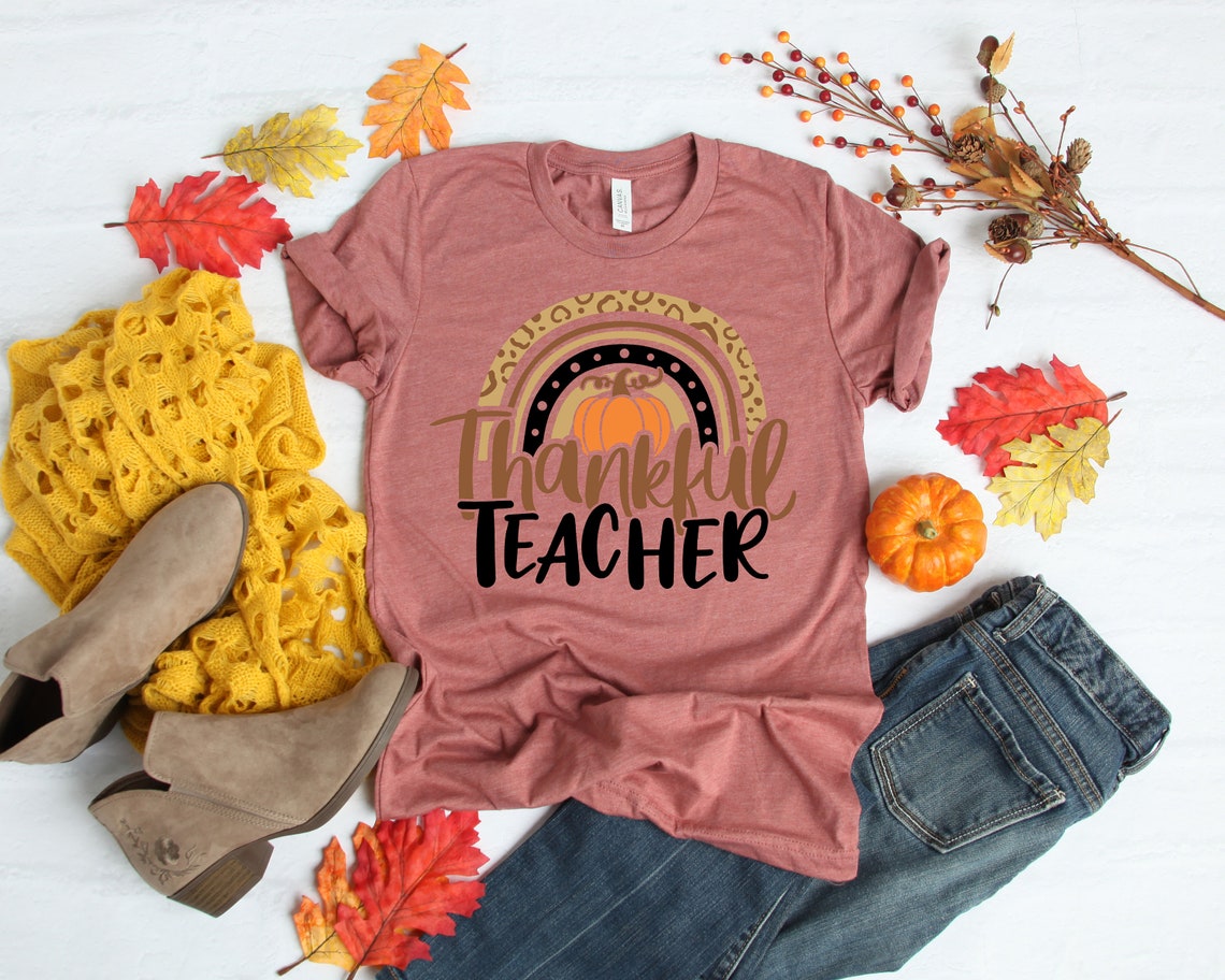 Thanksgiving Teacher Shirt,Thankful Rainbow Pumpkin Shirt,Thanksgiving Vacation Shirt,Family Thanksgiving Shirt,Thanksgiving Dinner Shirt