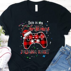 This Is My Christmas Pajama Shirt Red Plaid Buffalo Santa Hat Gamer Video Chris