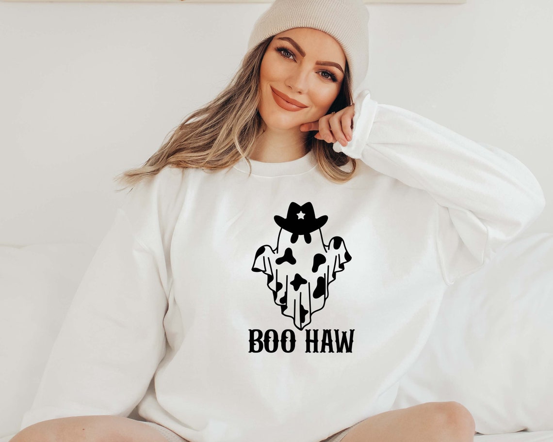 Boo haw sweatshirt, Halloween, Funny Halloween, Cowboy Ghost Sweatshirt, Western Ghost Sweatshirt, Cowboy Hat, Halloween Cowgirl
