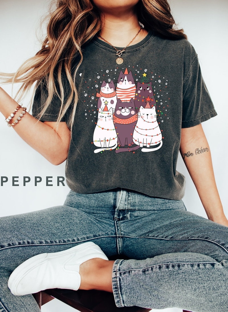 Cat shirts for women, Cat Christmas Shirts, Cat Lovers Christmas Gift, Cat Mom Shirt, Cute Christmas Shirt