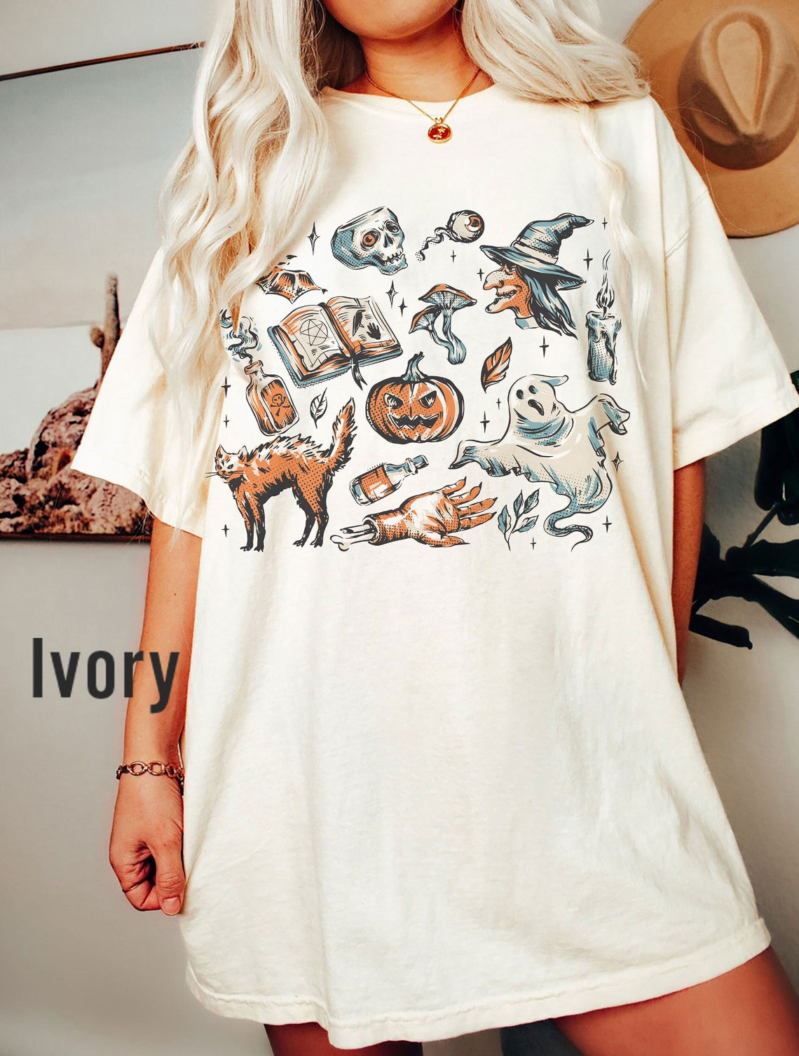 Vintage Halloween doodles t-shirt, Halloween things shirt, cute Halloween t-shirt, witch t-shirt, magic tee, Comfort Colors