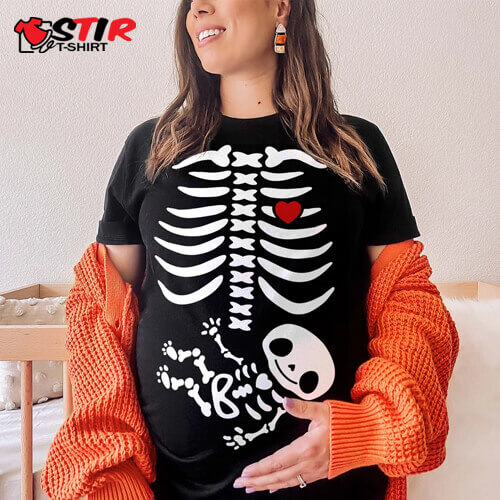 Maternity Witch Baby Bump Skeleton Cute Pregnancy Tshirt Halloween Night 