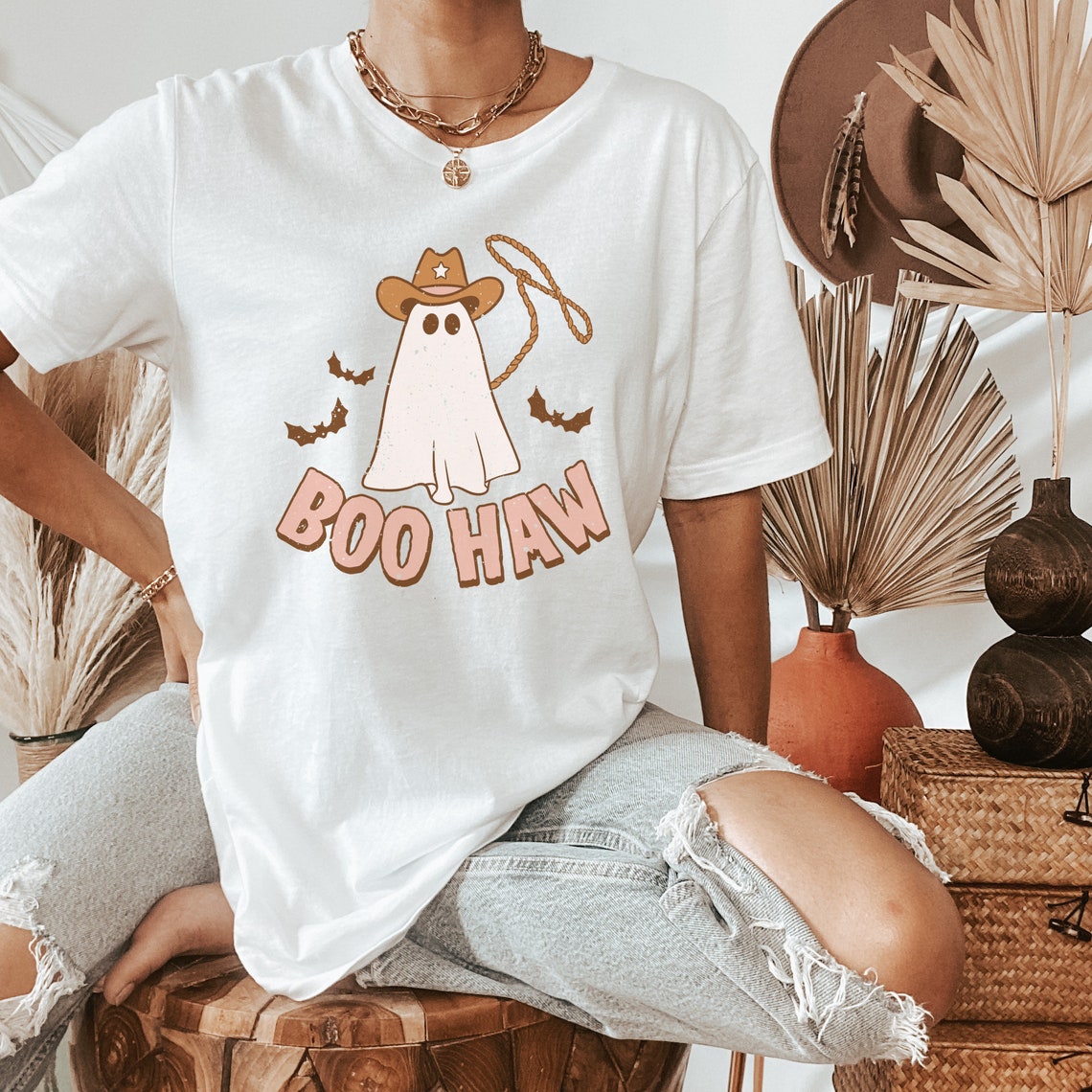 Halloween Shirt, Fall Shirt, Cowgirl Ghost, Cute Ghost Shirt, Boo Haw Ghost T-shirt, Retro Ghost Tee, Ghost Shirt, Halloween Party Shirt