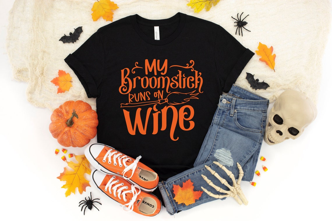 Halloween Shirts, My Broomstick Runs on Wine Shirt, Halloween Women Shirt, Matching Halloween Shirt, Funny Witch Shirt, Funny Halloween