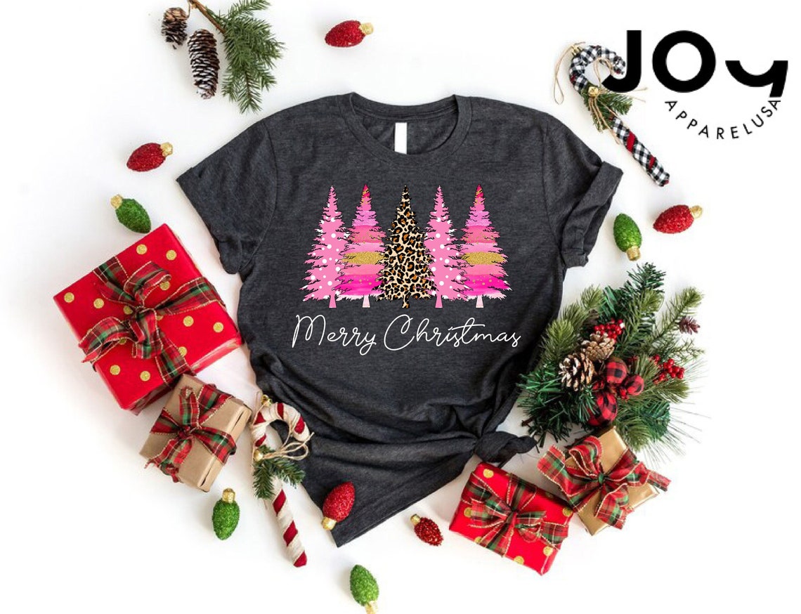 Ladies Merry Christmas Shirt, Women Christmas Shirt, Cute Christmas Shirt, Women Holiday Shirt, Leopard Print Christmas Tree Shirt,