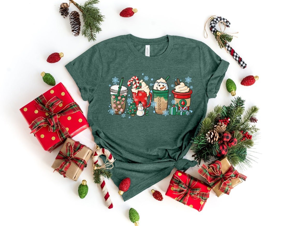 Christmas Coffee Shirt, Peppermint Iced Latte Snowmen Sweets Snow Warm Cozy Winter Women Shirt, Christmas Latte Shirt