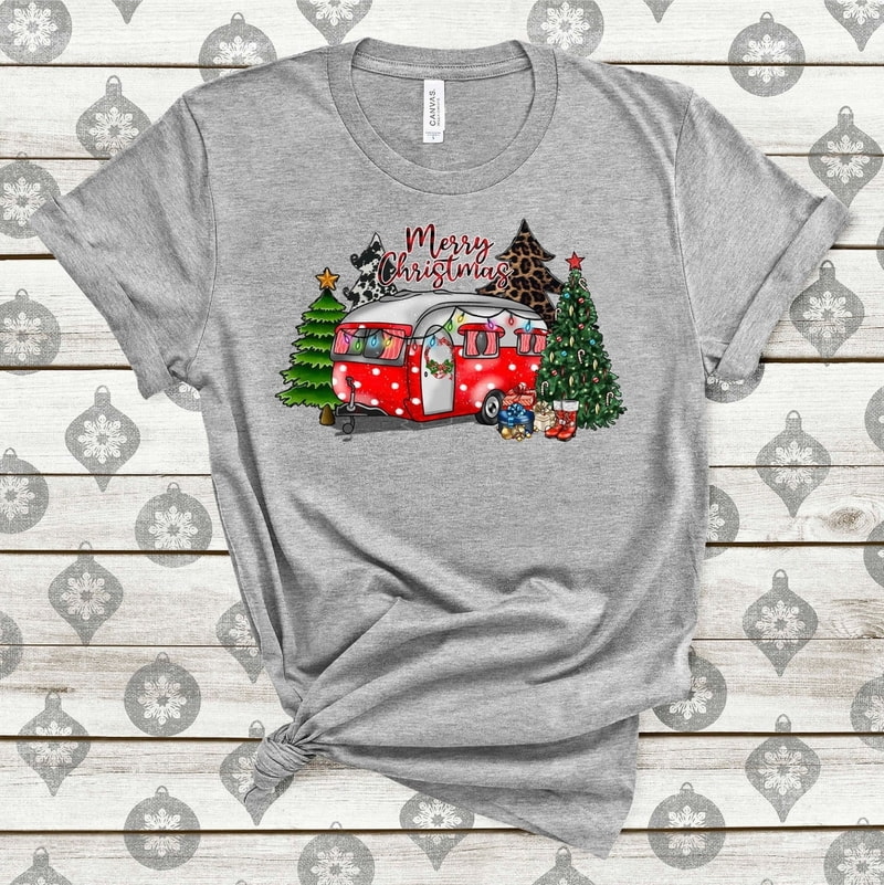 Christmas Caravan Tshirt, Christmas Tree Camper Shirt, Christmas Gift for Camper, Merry Christmas, Camper Shirt, Holiday Adventure
