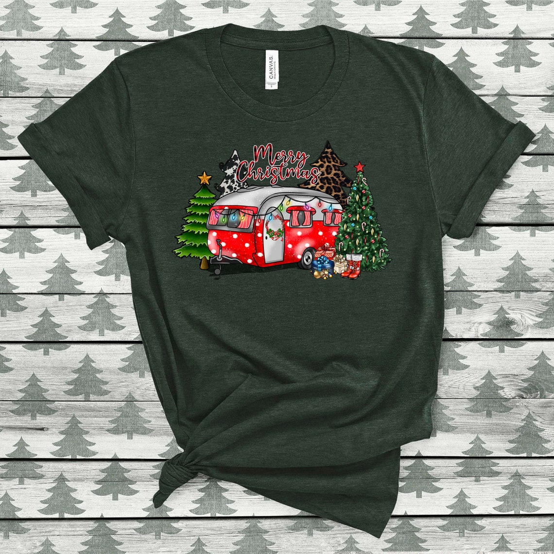 Christmas Caravan Tshirt, Christmas Tree Camper Shirt, Christmas Gift for Camper, Merry Christmas, Camper Shirt, Holiday Adventure