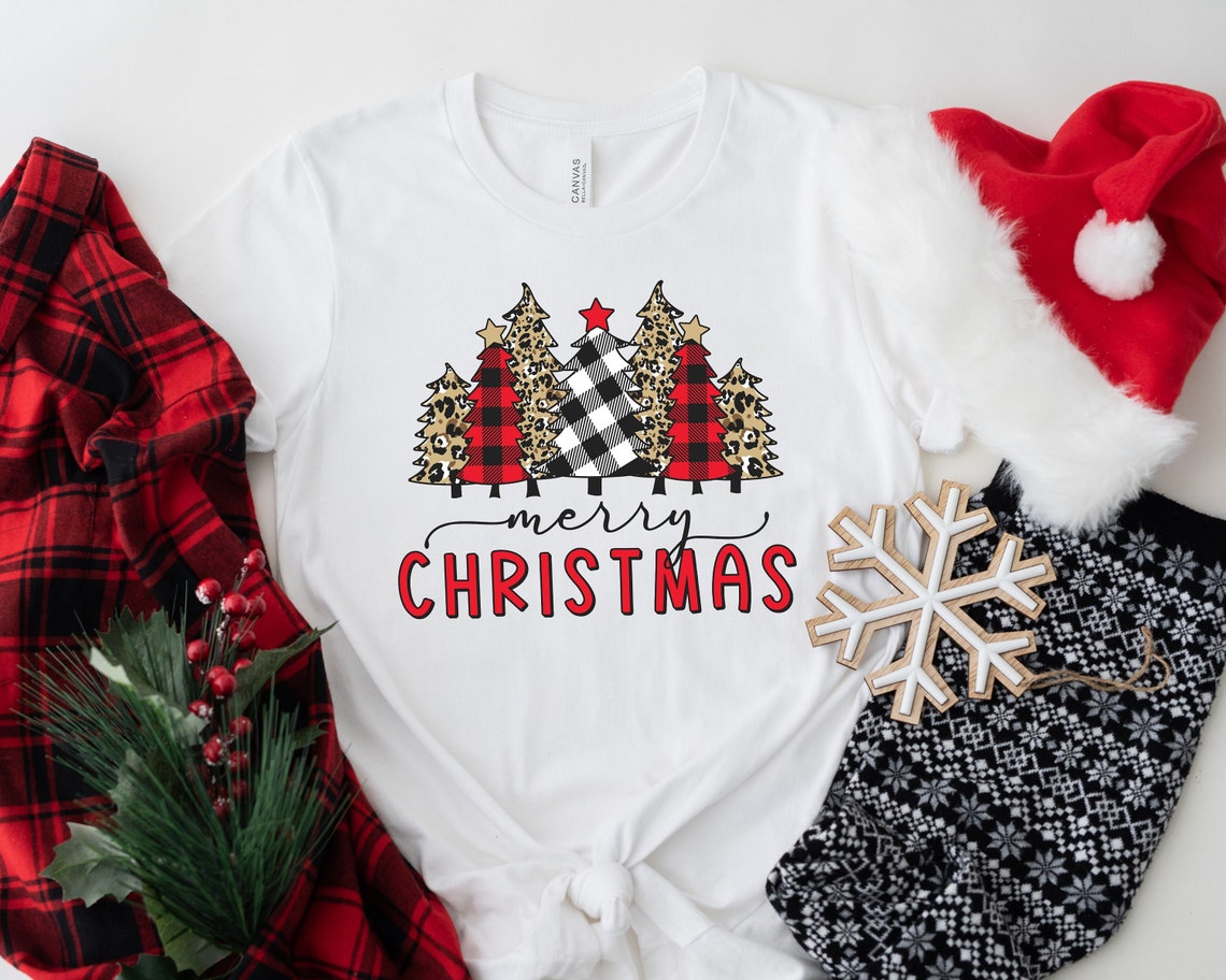 Ladies Merry Christmas Shirt, Women Christmas Shirt, Cute Christmas Shirt, Women Holiday Shirt, Leopard Print Christmas Tree Shirt