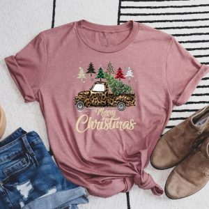 Merry Christmas Vintage Leopard Truck Christmas Sweatshirt, Merry Christmas Tree Shirt, Christmas Gift, Family Shirt, Family Matching Shirt
