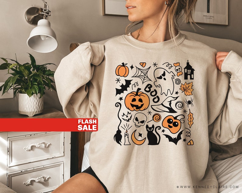Vintage Halloween Sweatshirt, Halloween Sweater, Halloween Shirts for Women, Halloween Crewneck